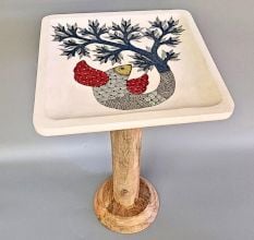Hand Painted Wooden Side Table Bird Art Accent Stool